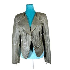 The Fillmore Olive Gray Vegan Leather Moto Jacket - Women’s Medium